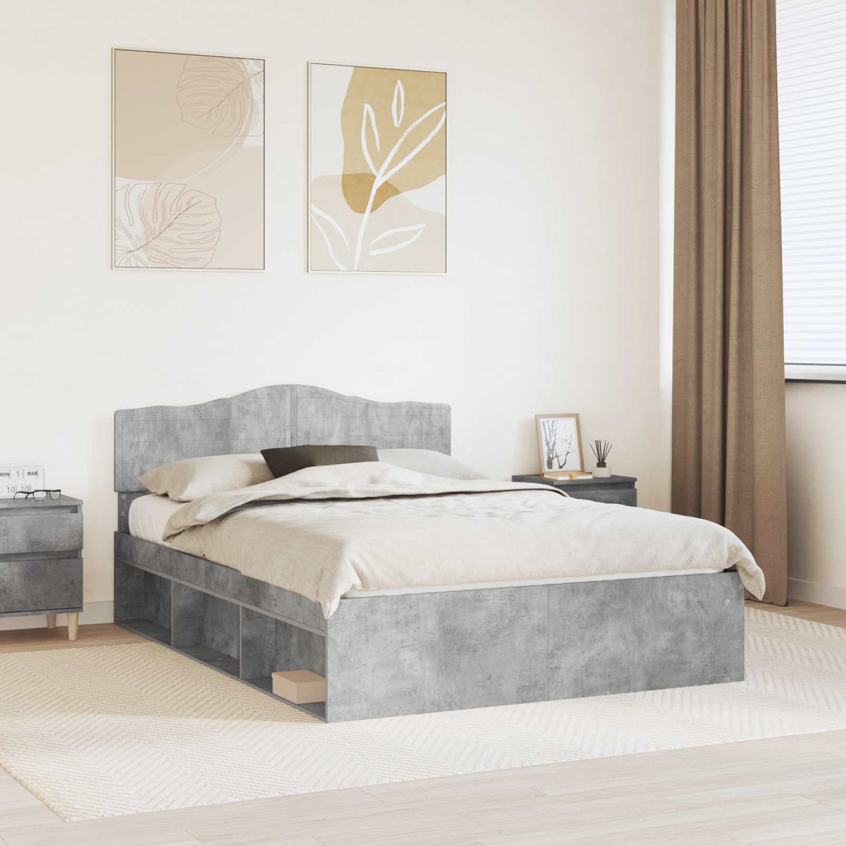 Bed Frame Solid Pine Wood Concrete grey