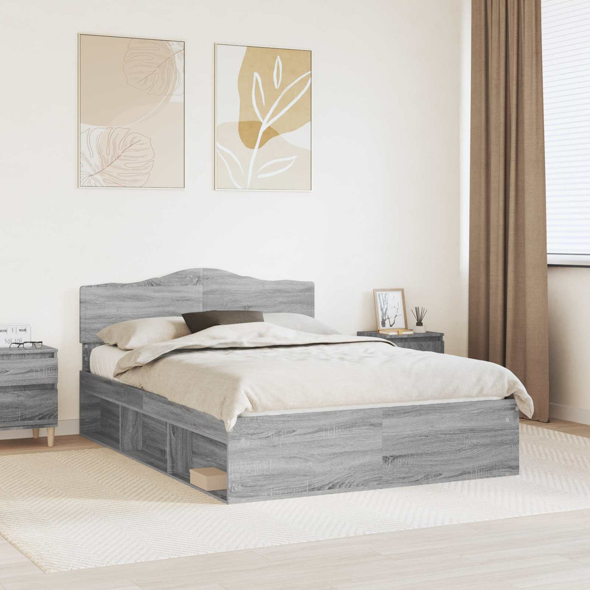 Bed Frame Solid Pine Wood Grey sonoma