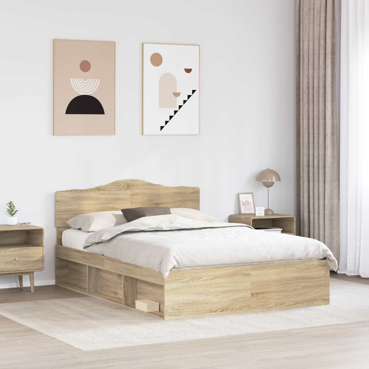 Bed Frame 140 x 190 cm Solid Pine Wood Sonoma oak