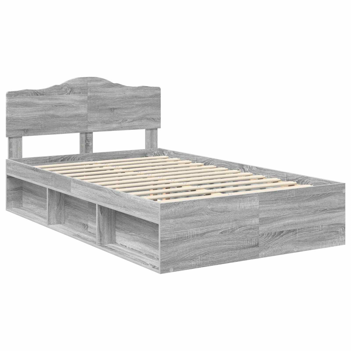 Bed Frame 135 x 190 cm Solid Pine Wood Grey sonoma