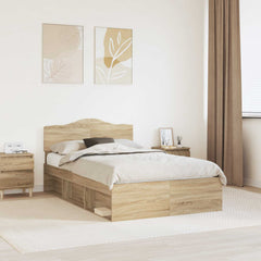 Bed Frame with Headboard 120 x 190 cm Solid Pine Wood Sonoma oak