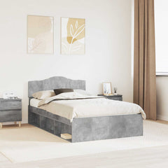 Bed Frame with Headboard 120 x 190 cm Solid Pine Wood Concrete grey