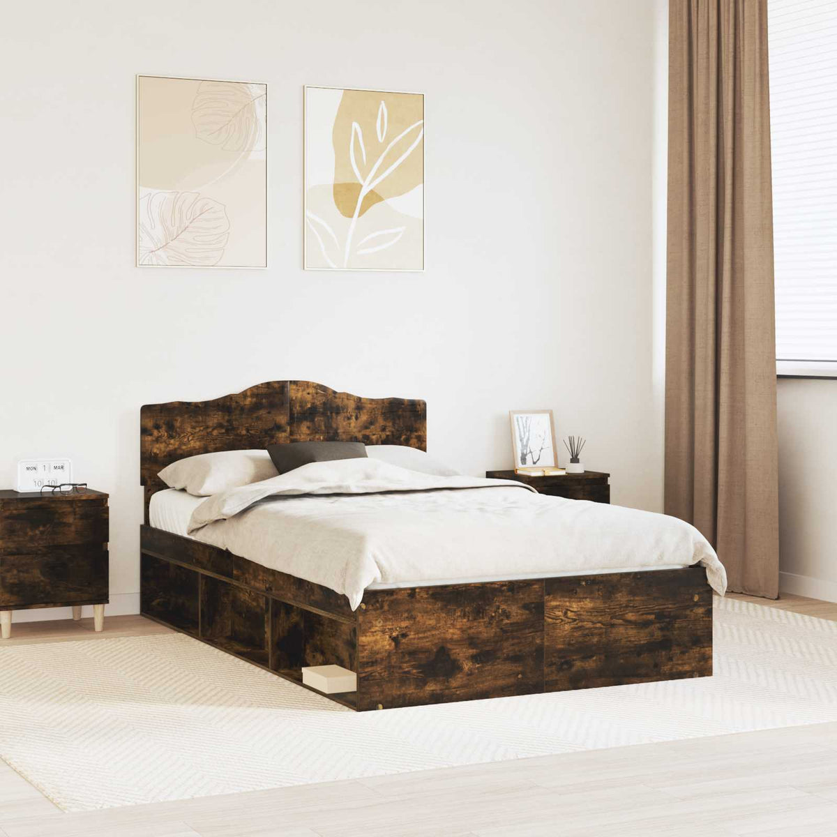 Bed Frame with Headboard 120 x 190 cm Solid Pine Wood Smoked oak