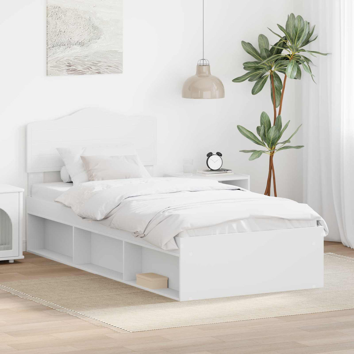 Bed Frame Headboard Solid Pine Wood White