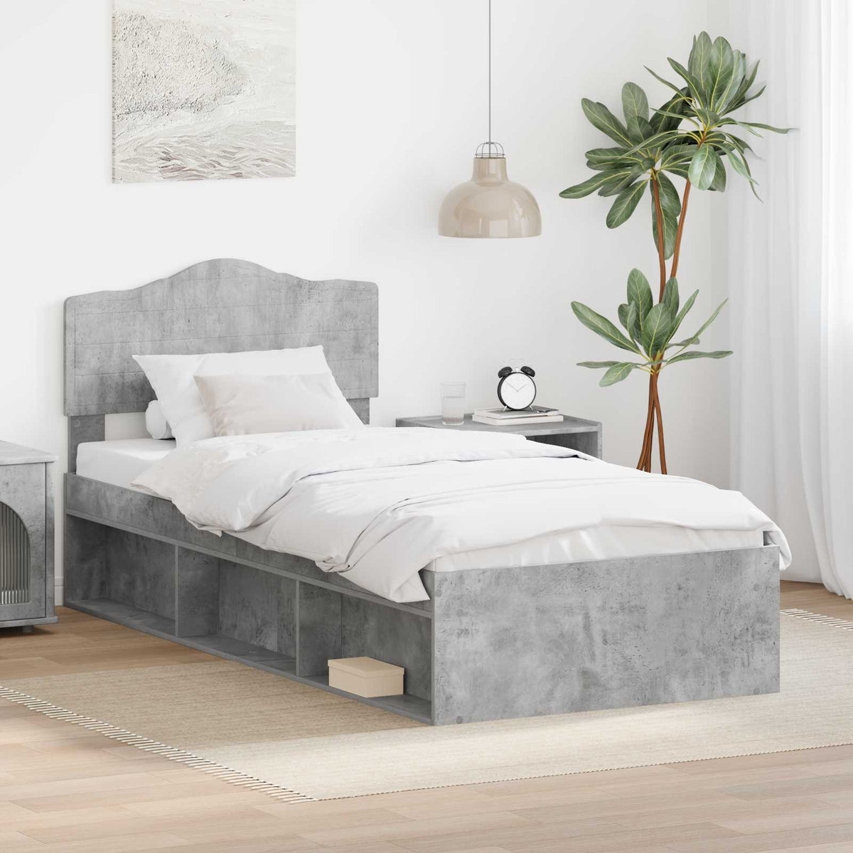 Bed Frame Headboard Solid Pine Wood Concrete grey