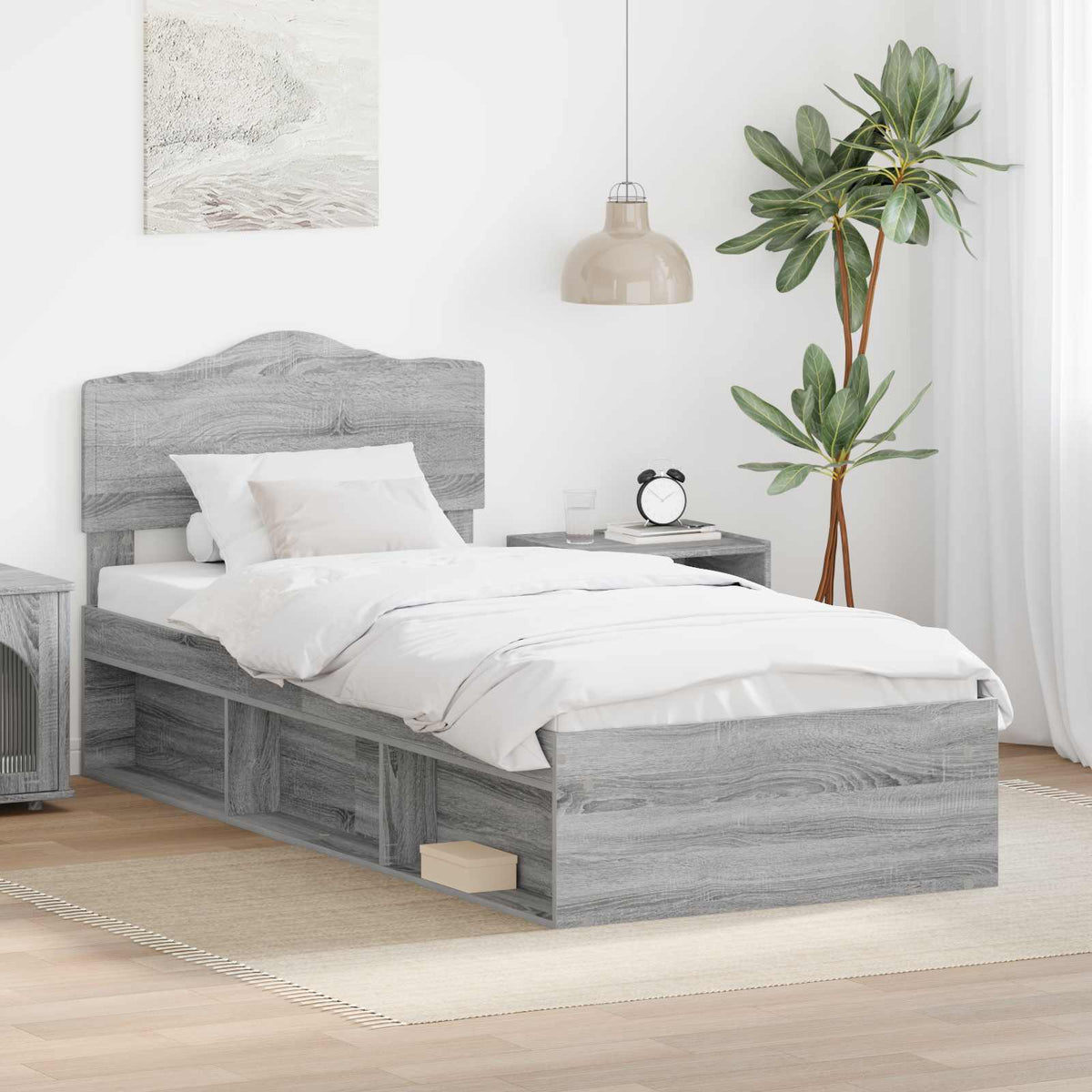 Bed Frame Headboard Solid Pine Wood Grey sonoma