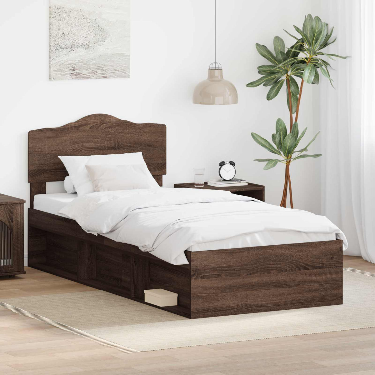 Bed Frame Headboard Solid Pine Wood Brown oak
