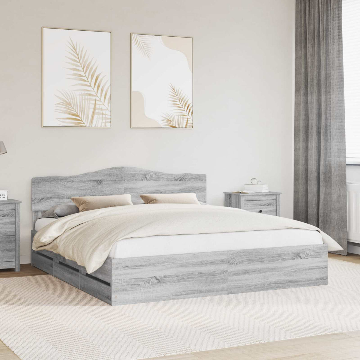 Bed Frame Drawer Engineer Wood Length Grey Sonoma