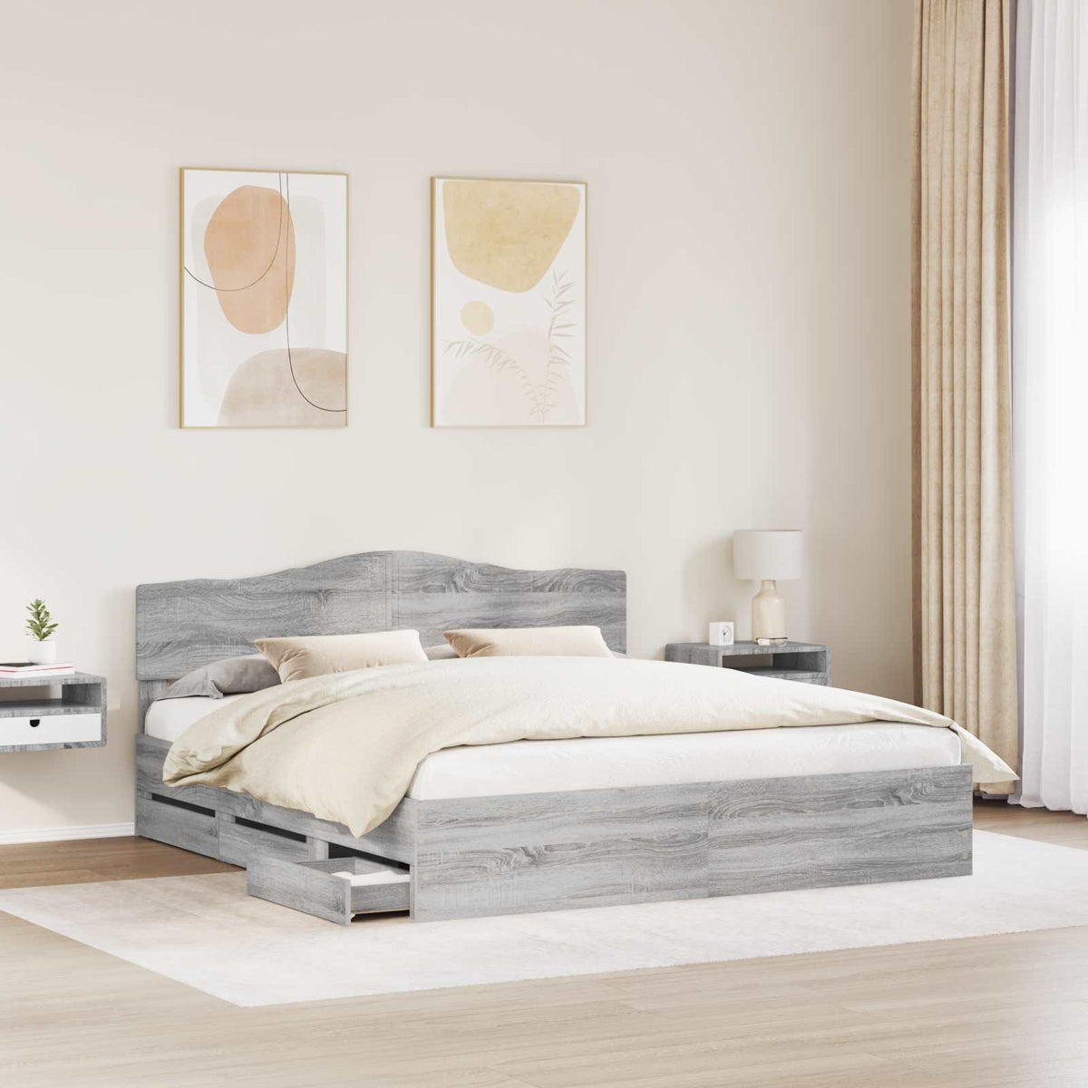 Bed Frame with Drawer Engineer Wood Length 200 cm Grey Sonoma 180 cm