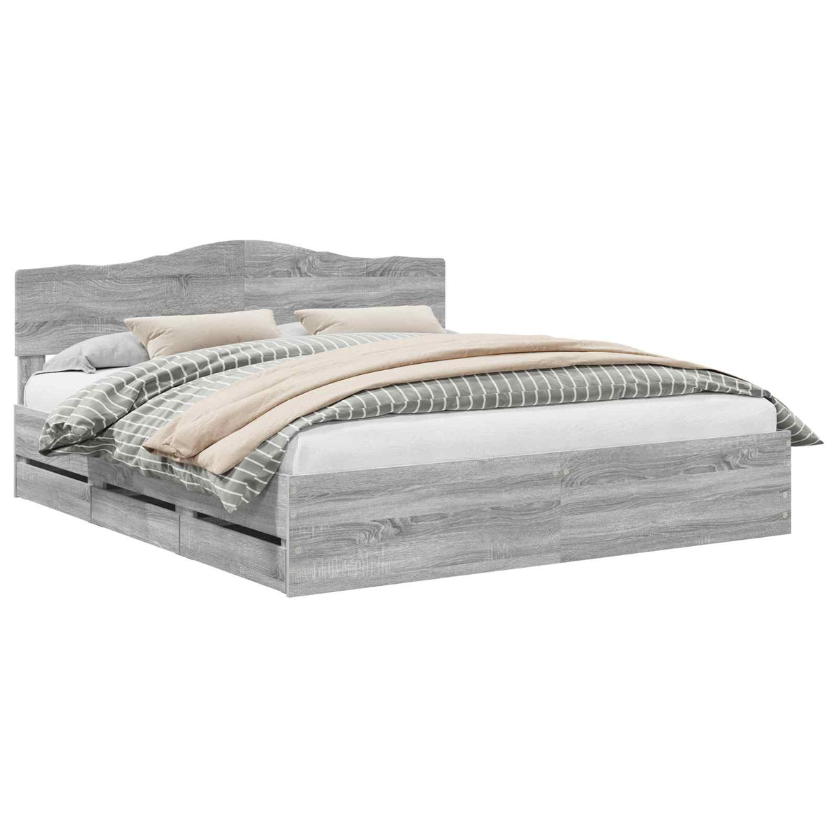 Bed Frame with Drawer Engineer Wood Length 200 cm Grey Sonoma 180 cm