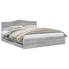 Bed Frame with Drawer Engineer Wood Length 200 cm Grey Sonoma 180 cm