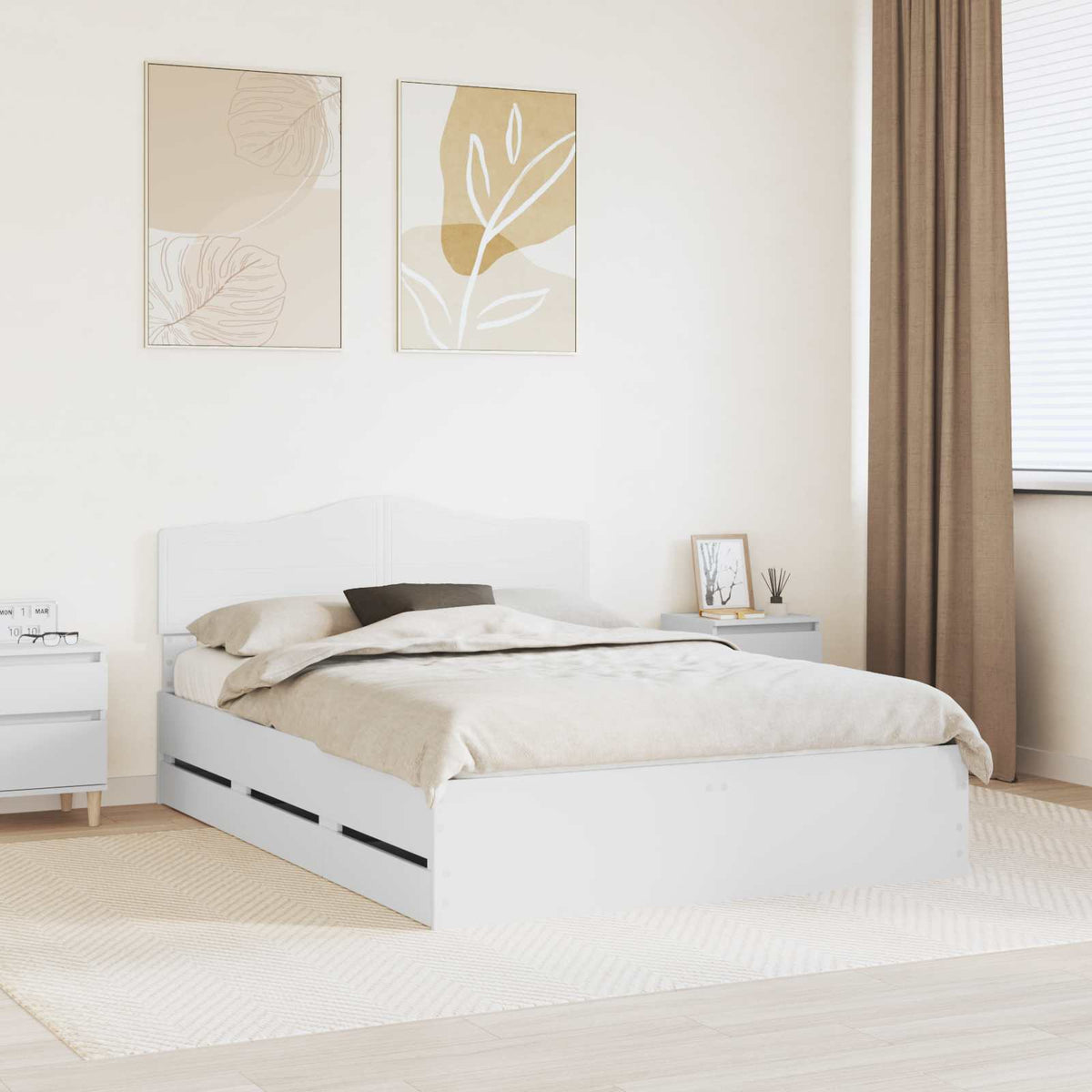 Bed Frame Drawer Engineer Wood White