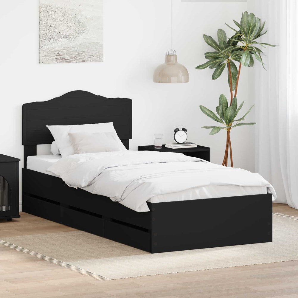 Bed Frame Drawer Engineer Wood Black