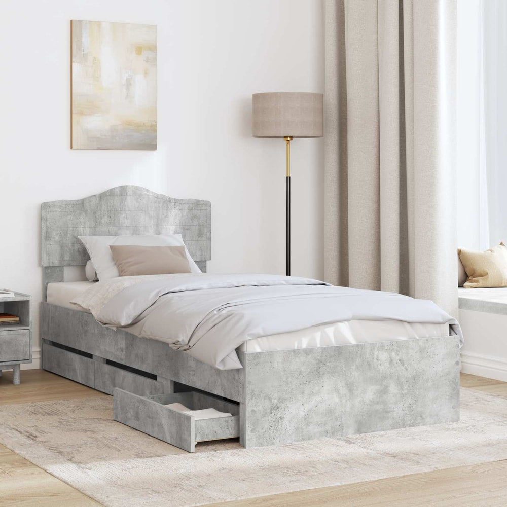 Bed Frame Drawer Engineer Wood Concrete Grey