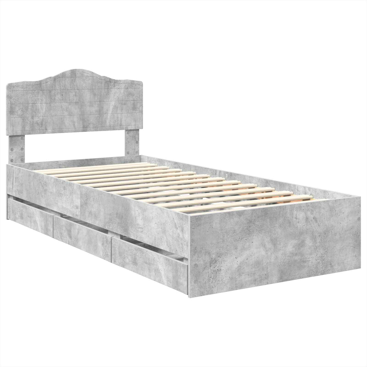 Bed Frame Drawer Engineer Wood Concrete Grey