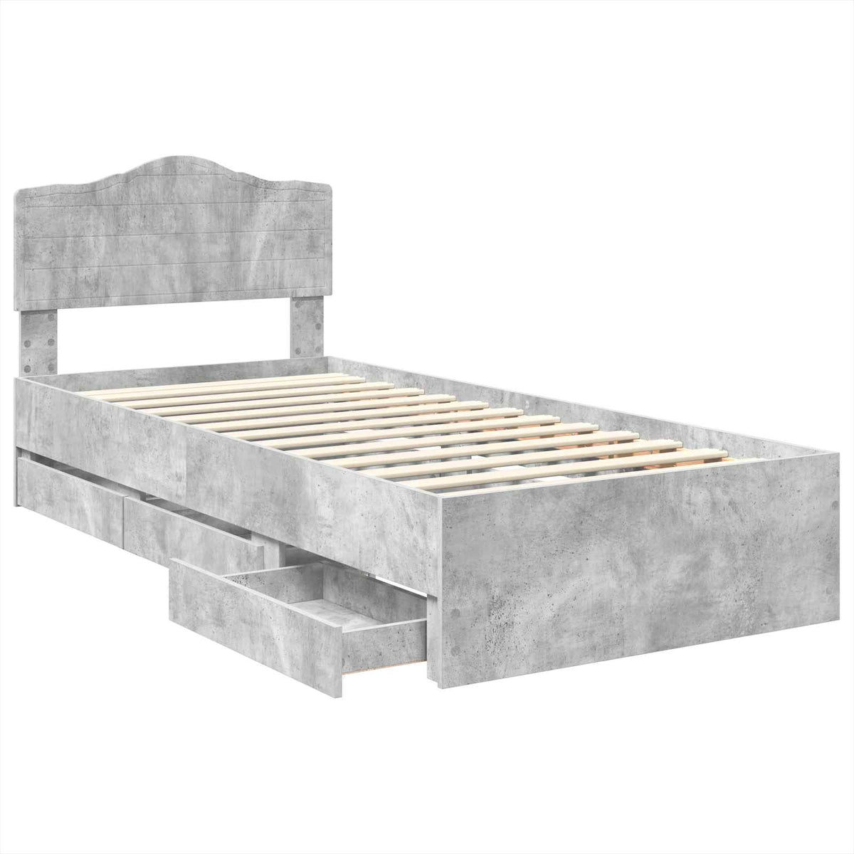 Bed Frame Drawer Engineer Wood Concrete Grey