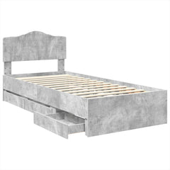 Bed Frame Drawer Engineer Wood Concrete Grey