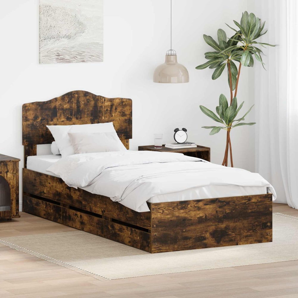 Bed Frame Drawer Engineer Wood Smoked oak