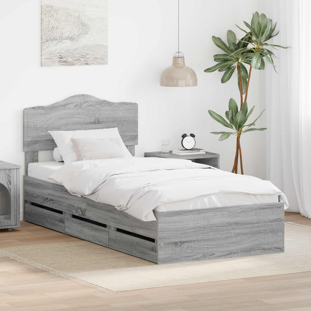 Bed Frame Drawer Engineer Wood Grey sonoma