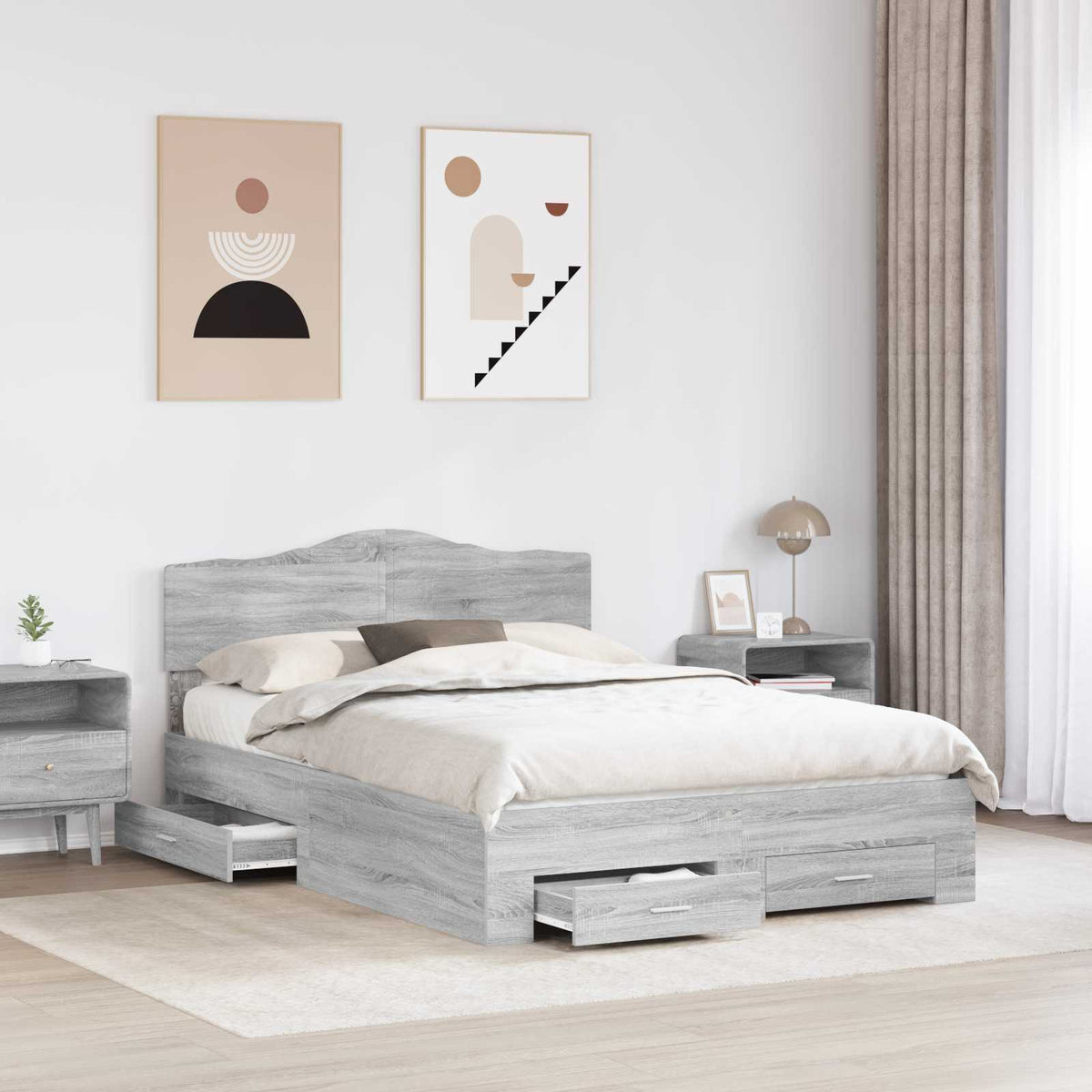 Bed Frame with Drawer Engineered Wood Length 200 cm Grey Sonoma 140 cm