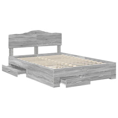 Bed Frame with Drawer Engineered Wood Length 200 cm Grey Sonoma 140 cm