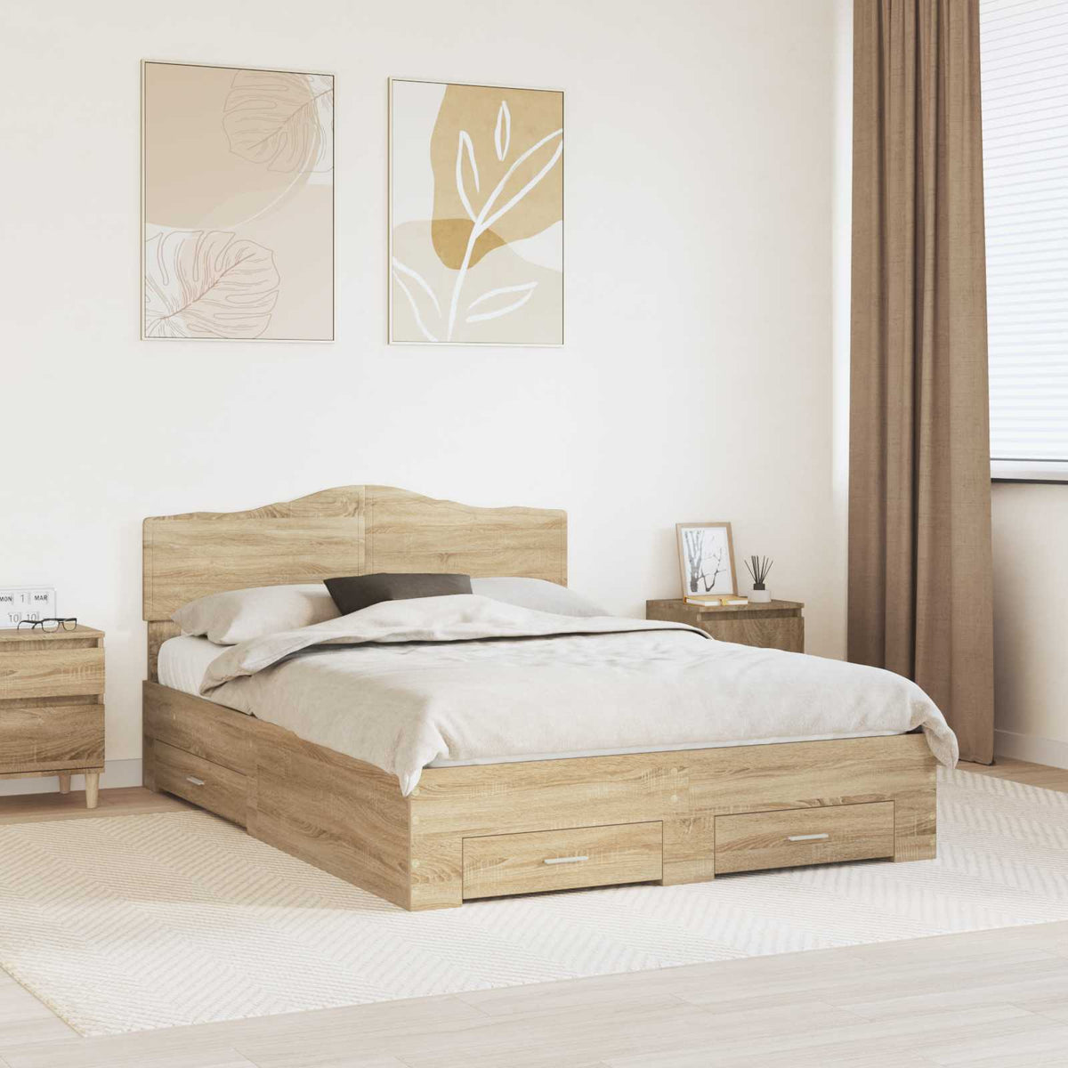 Bed Frame 140 x 190 cm Engineered Wood Sonoma oak