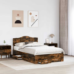 Bed Frame with Drawer Engineered Wood Length 200 cm Smoked Oak 120 cm