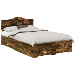 Bed Frame with Drawer Engineered Wood Length 200 cm Smoked Oak 120 cm