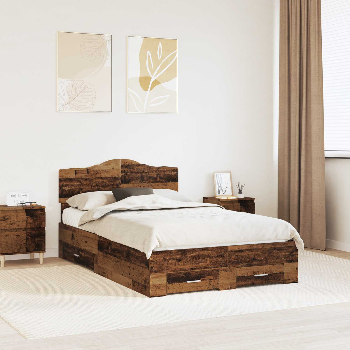 Bed Frame with Drawer 120 x 190 cm Engineered Wood Old wood