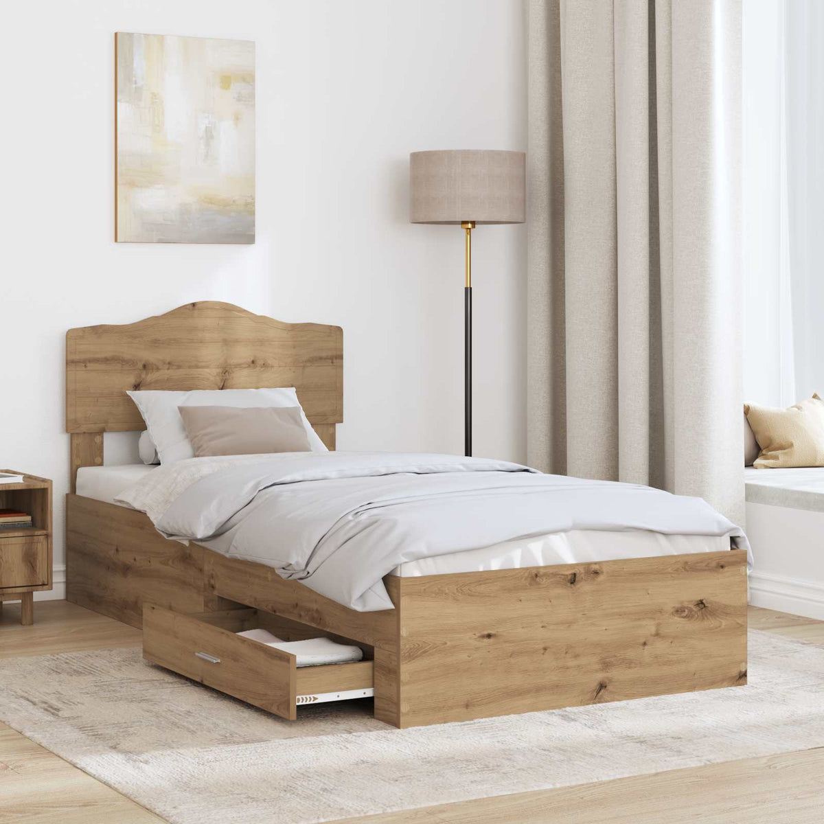 Bed Frame with Drawer Engineered Wood Length 200 cm Artisan Oak 90 cm