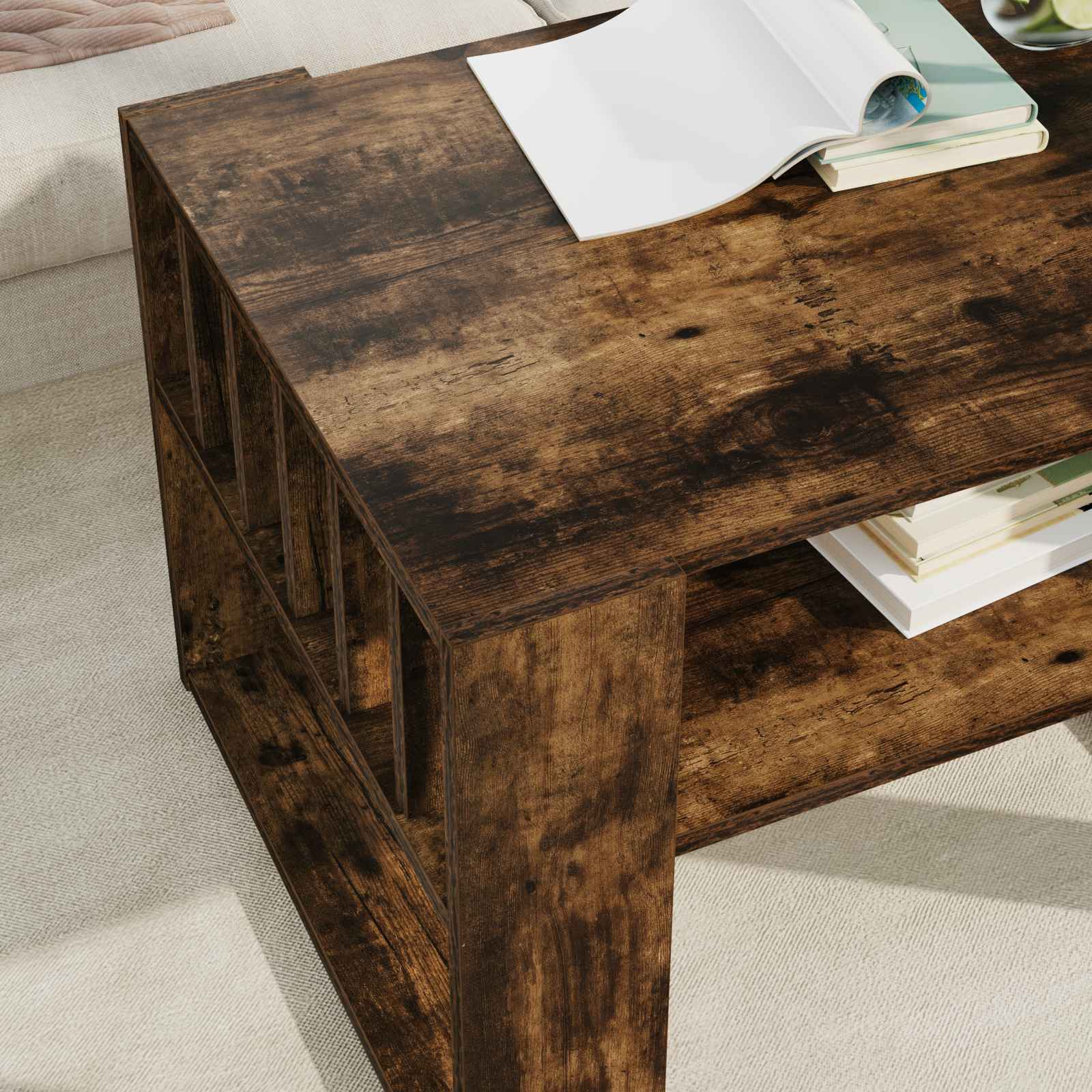 vidaXL Coffee Table Smoked Oak 66 x 49.5 x 45 cm Engineered Wood 4