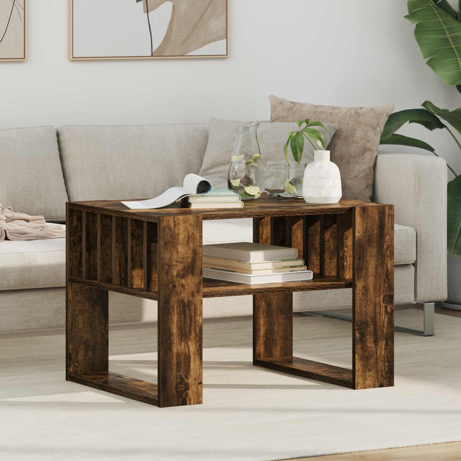 vidaXL Coffee Table Smoked Oak 66 x 49.5 x 45 cm Engineered Wood 1