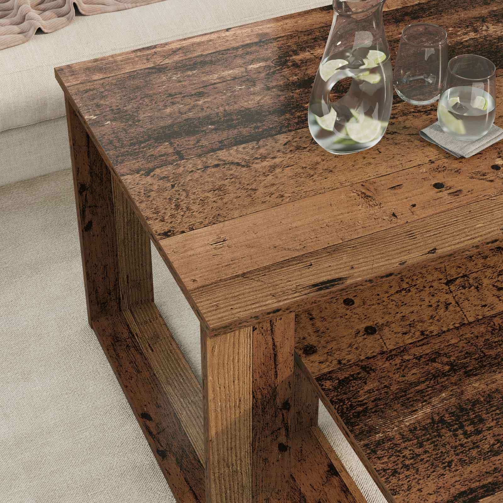 vidaXL Coffee Table Set 2 pcs Old Wood 100 x 50 x 42 cm 4