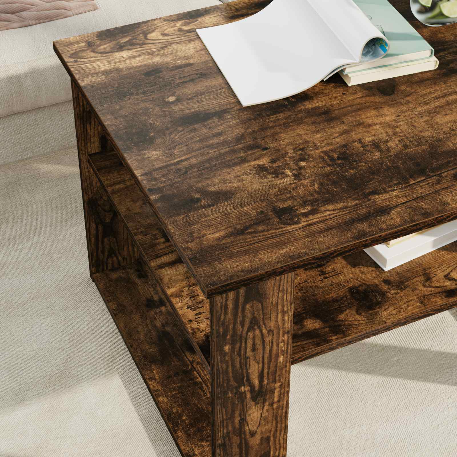 vidaXL Coffee Table Smoked Oak 64 x 54 x 44 cm Engineered Wood 4