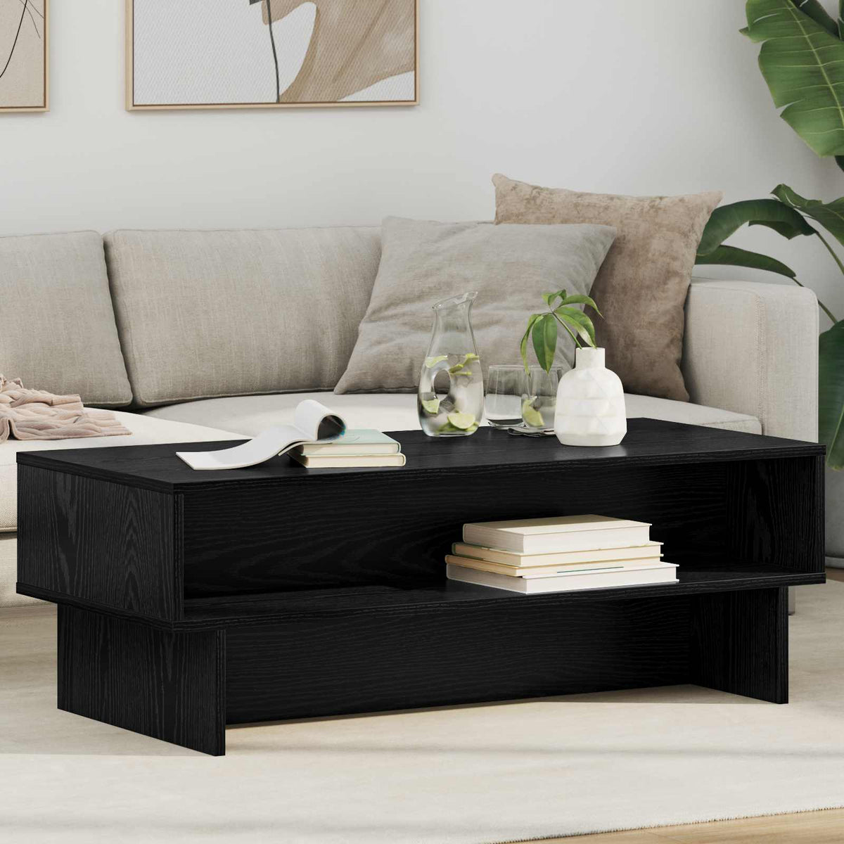 Coffee Table Engineered Wood 100 x 46 x 35 cm Black oak