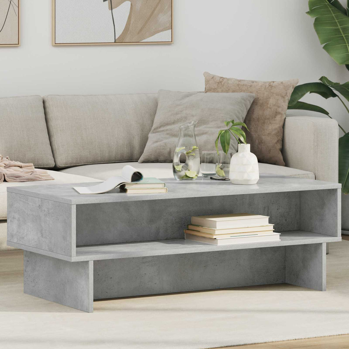 Coffee Table Engineered Wood 100 x 46 x 35 cm Concrete grey