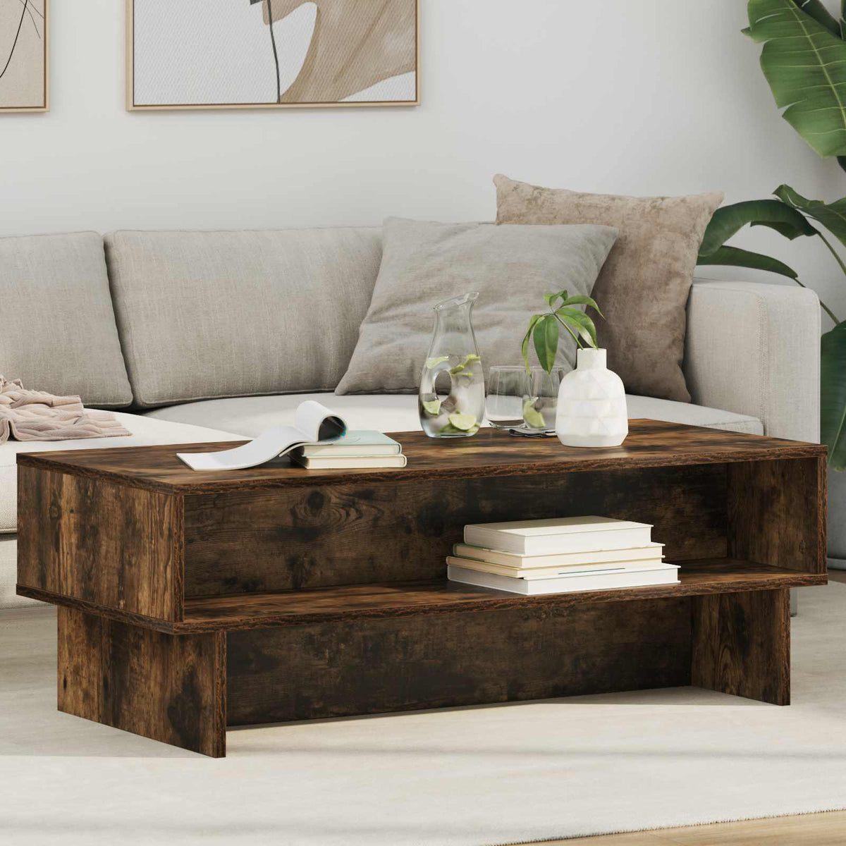 Coffee Table Engineered Wood 100 x 46 x 35 cm Smoked oak