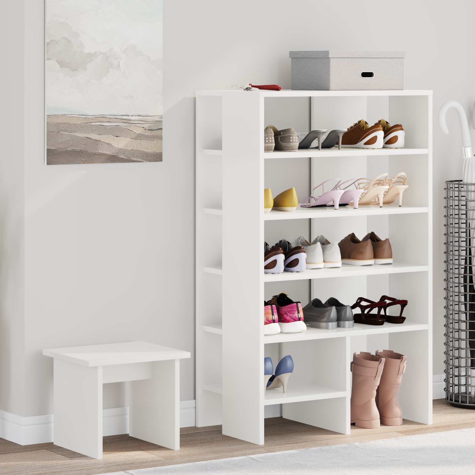 vidaXL Shoe Cabinet 2 pcs 62 x 35 x 100 cm Engineered Wood White 1