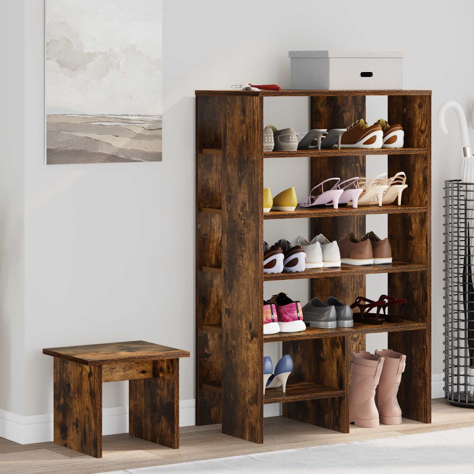 vidaXL Shoe Cabinet 2 pcs 62 x 35 x 100 cm Engineered Wood Smoked Oak 1