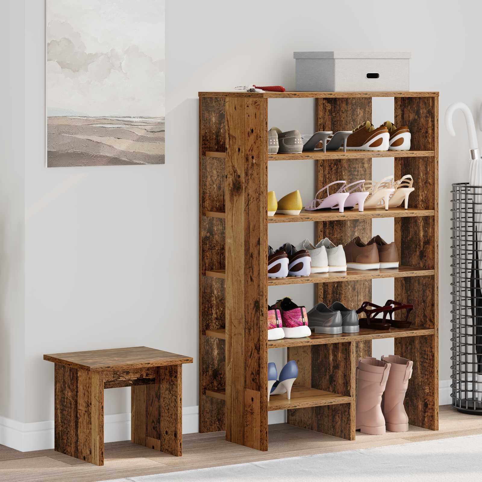 vidaXL Shoe Cabinet 2 pcs 62 x 35 x 100 cm Engineered Wood Old Wood 1