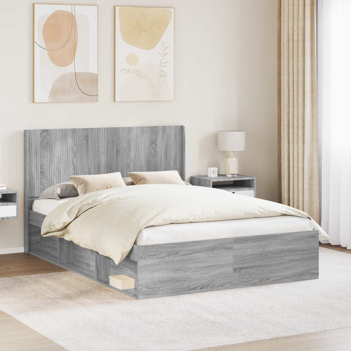 Bed Frame with Storage and Headboard 120 x 190 cm Grey sonoma