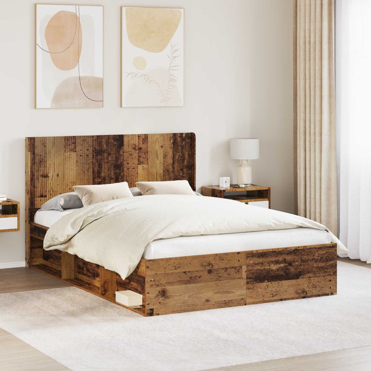 Bed Frame with Storage and Headboard 120 x 190 cm Old wood