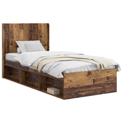 Bed Frame with Storage and Headboard Length 200 cm Old Wood 100 cm