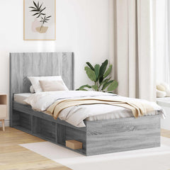 Bed Frame with Storage and Headboard 75 x 190 cm Grey sonoma