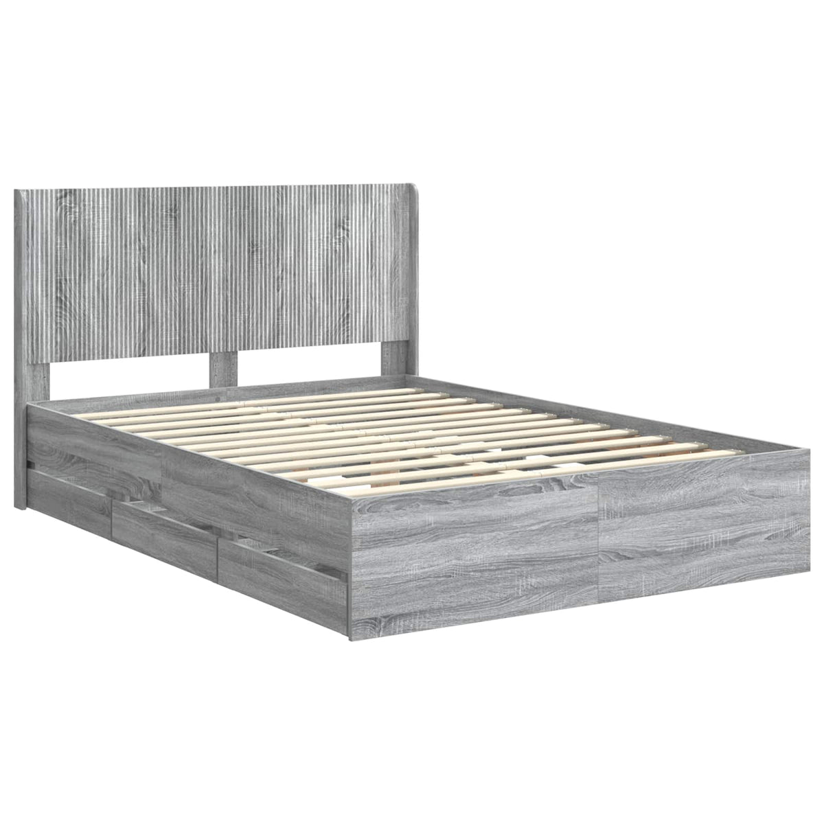Bed Frame with Storage and Headboard Length 200 cm Grey Sonoma 140 cm