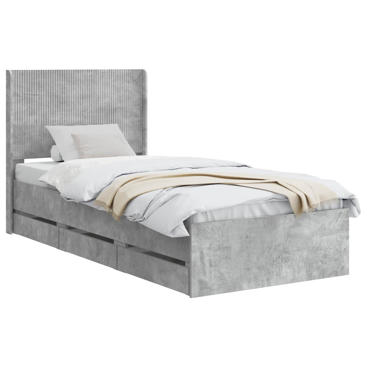 Bed Frame with Storage and Headboard Length 200 cm Concrete Grey 90 cm