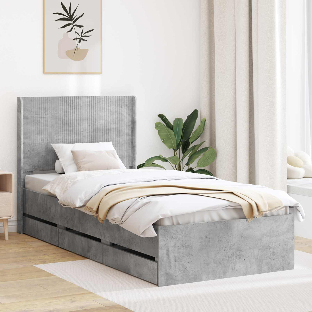 Bed Frame Storage Headboard Length Concrete grey