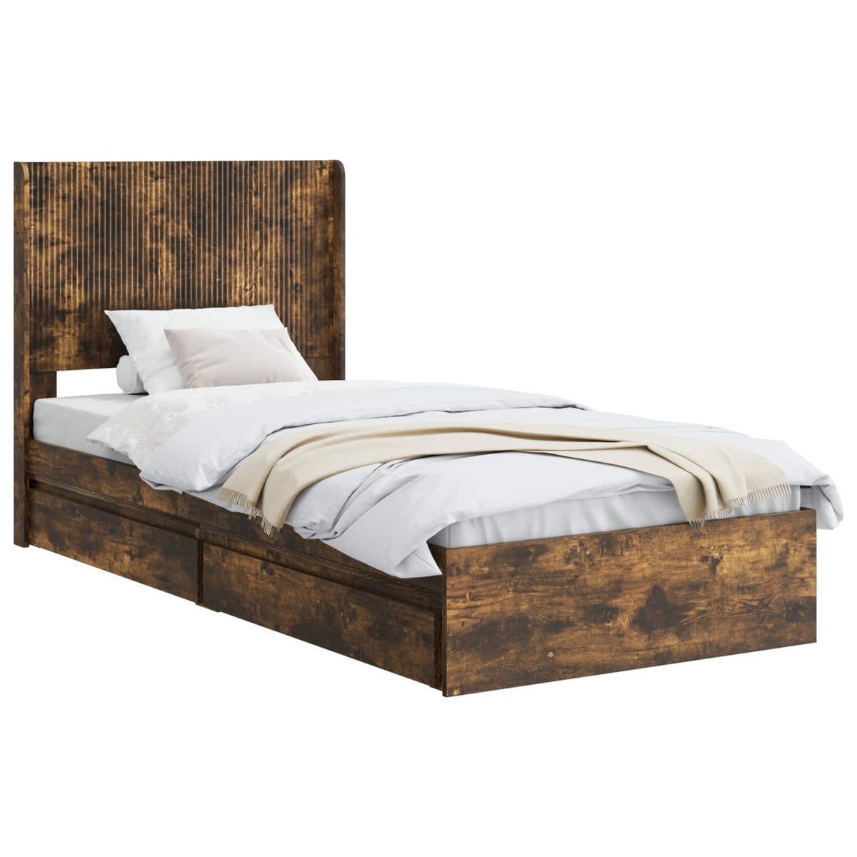 Bed Frame with Storage and Headboard Length 200 cm Smoked Oak 100 cm
