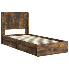 Bed Frame with Storage and Headboard Length 200 cm Smoked Oak 100 cm