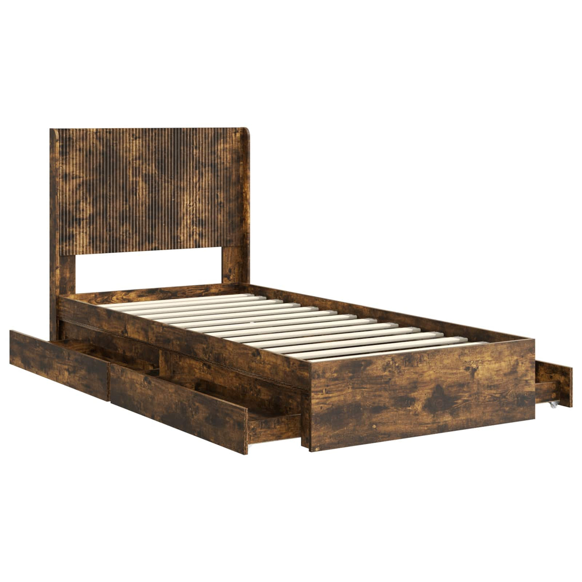 Bed Frame with Storage and Headboard Length 200 cm Smoked Oak 100 cm
